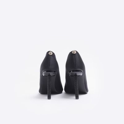 Black wide fit satin heeled court shoes