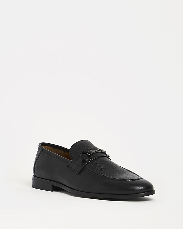 Black wide fit snaffle detail leather loafers