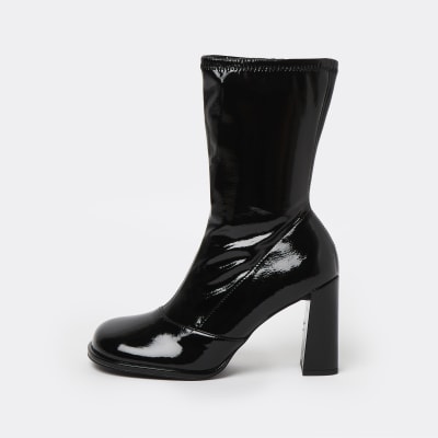 black square toe sock boots