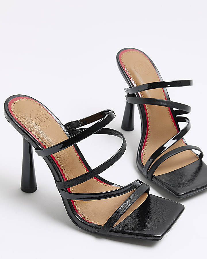 Black wide fit strappy heeled sandals
