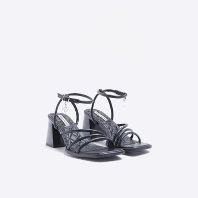 Black wide fit strappy heeled sandals