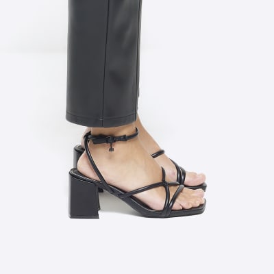 Black wide fit strappy heeled sandals River Island