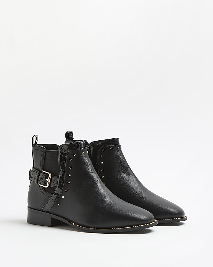 Black wide fit studded chelsea boots