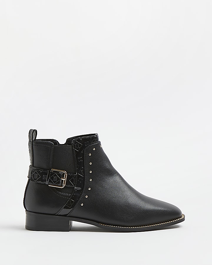 Black wide fit studded chelsea boots