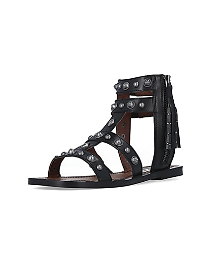 360 degree animation of product Black wide fit studded gladiator sandals frame-0
