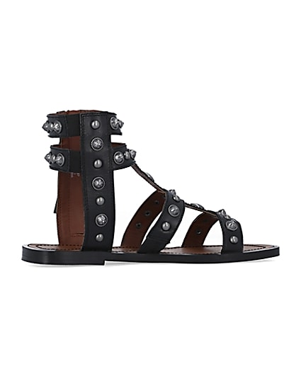 360 degree animation of product Black wide fit studded gladiator sandals frame-14