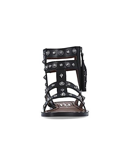 360 degree animation of product Black wide fit studded gladiator sandals frame-21