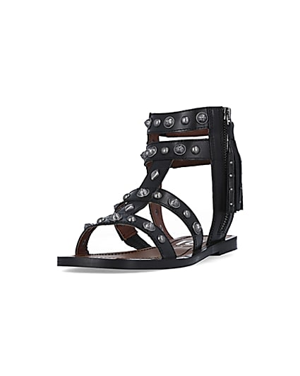360 degree animation of product Black wide fit studded gladiator sandals frame-23