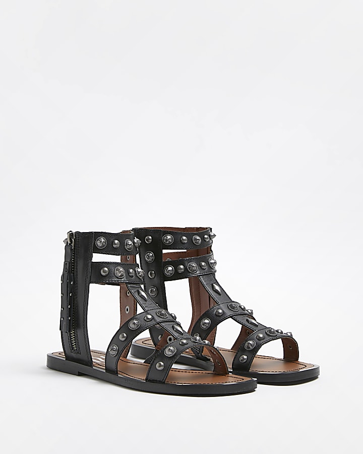 Black wide fit studded gladiator sandals