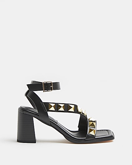 Black wide fit studded heeled sandals