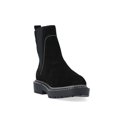 360 degree animation of product Black wide fit suede ankle boots frame-19