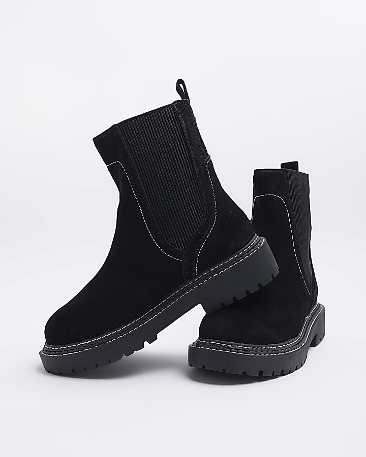 Black wide fit suede ankle boots