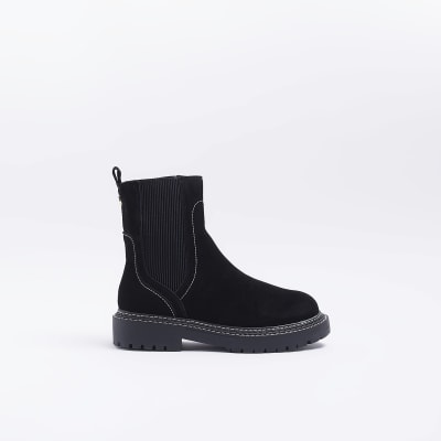 Black wide fit suede ankle boots River Island