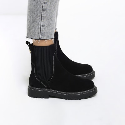 Black wide fit suede ankle boots