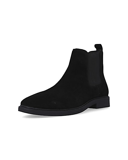 360 degree animation of product Black wide fit Suede Chelsea Boots frame-0