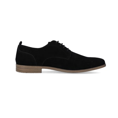 360 degree animation of product Black wide fit suedette derby shoes frame-15