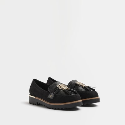 Black wide fit tassel detail loafers