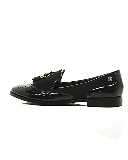 360 degree animation of product Black wide fit tassel patent shoes frame-21