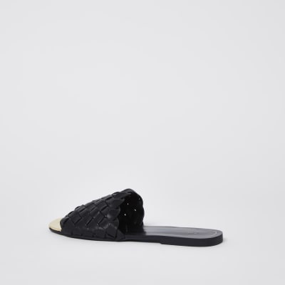 Black wide fit woven flat sandal