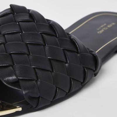 Black wide fit woven flat sandal