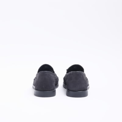 Black wide fit woven tassel loafers