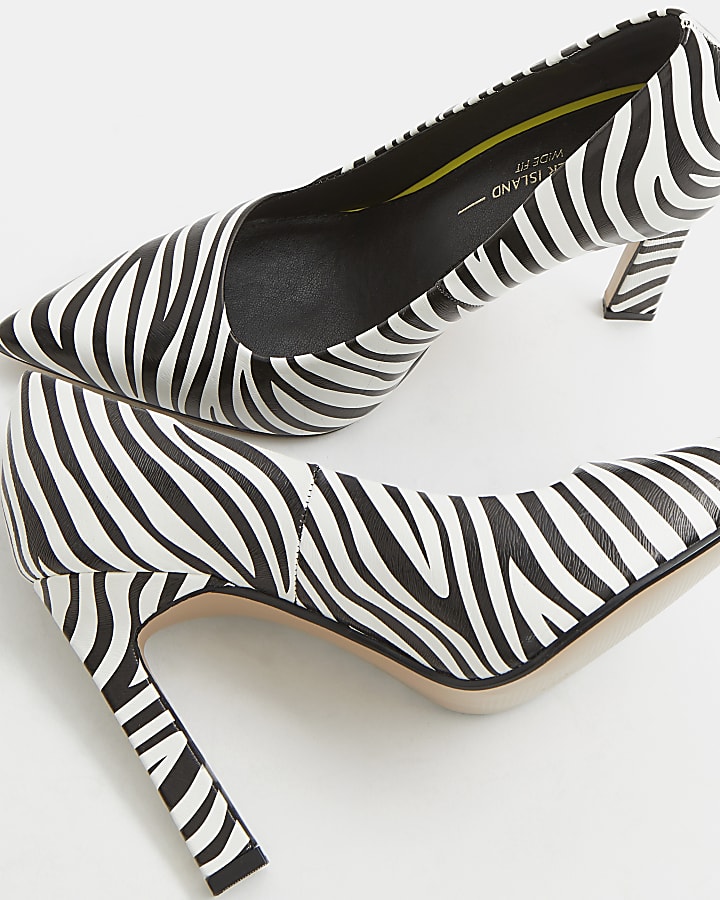 Black wide fit zebra print court shoes