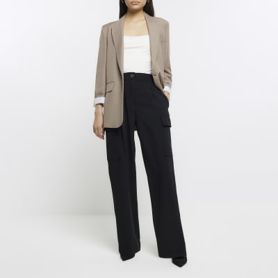 Black wide leg cargo trousers