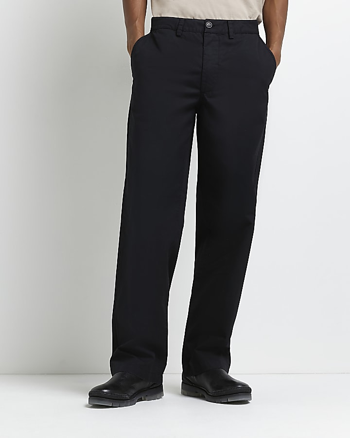 Black wide leg chino trousers