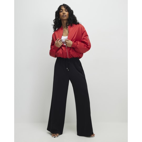 River Island Black Wide Leg Drawstring Tailored Joggers