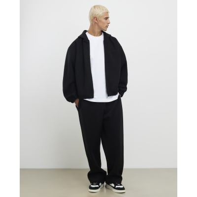 Black Wide Leg Felt Joggers