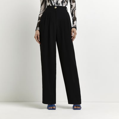 Black wide shop leg pleated trousers