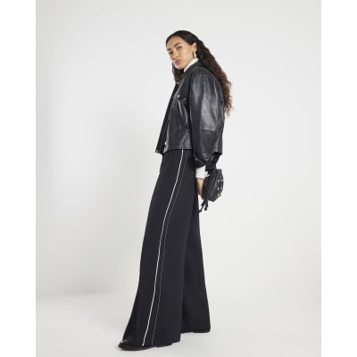 Black Wide Leg Side Striped Joggers