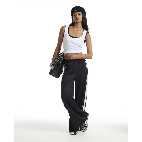 River Island Black Wide Leg Stripe Popper Trousers