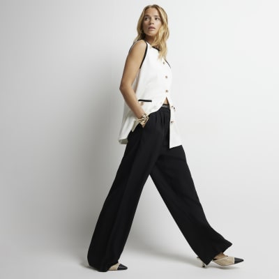 River island black wide leg trousers sales
