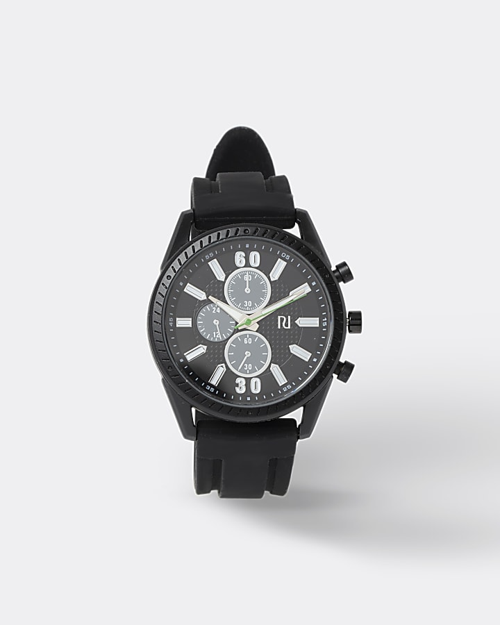 Black wide strap sporty watch