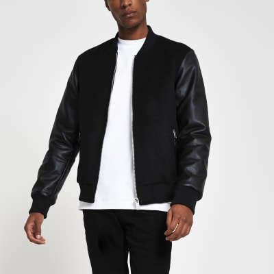 Black wool mix varsity jacket | River Island