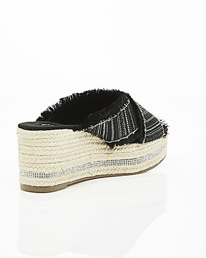 360 degree animation of product Black woven chain trim espadrille wedges frame-13