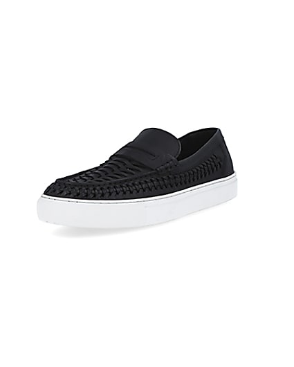 360 degree animation of product Black woven cupsole loafers frame-0
