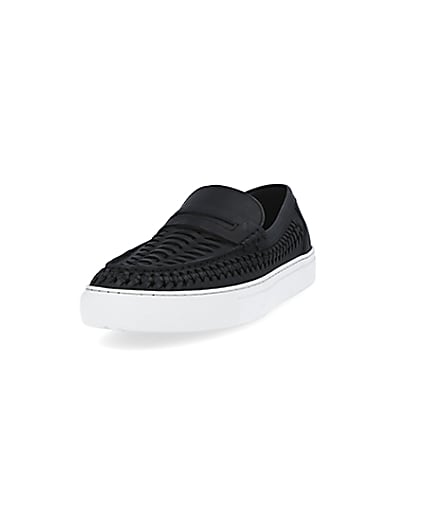 360 degree animation of product Black woven cupsole loafers frame-23
