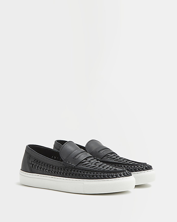 Black woven cupsole loafers