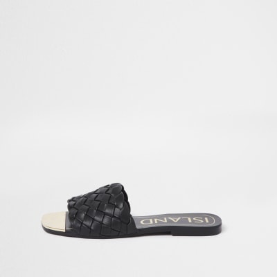 Black woven flat sandal | River Island