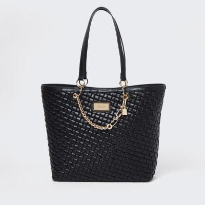 Black woven gold chain shopper bag | River Island