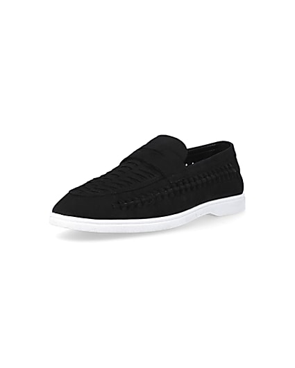 360 degree animation of product Black woven loafers frame-0