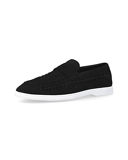 360 degree animation of product Black woven loafers frame-1