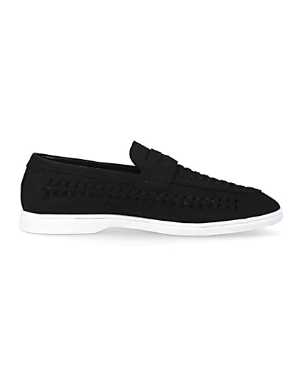 360 degree animation of product Black woven loafers frame-15
