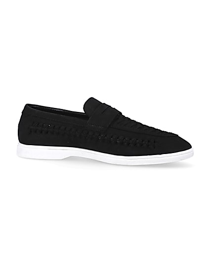 360 degree animation of product Black woven loafers frame-16