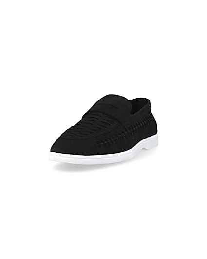 360 degree animation of product Black woven loafers frame-23
