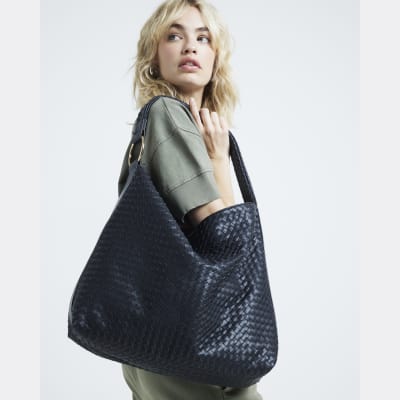 Black Woven Slouch Tote Bag River Island