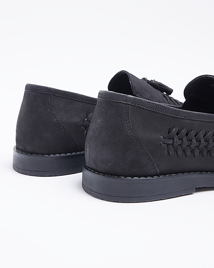 Black woven tassel detail loafers