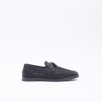 Black woven tassel detail loafers River Island